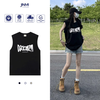 Áo Ba Lỗ Tank Top Nữ Jinmi Cotton Dày Dặn in chữ nổi Phong Cách Unisex JM43