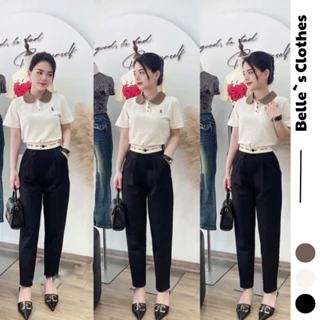 Quần Baggy Belle`s Clothes Cạp Cao Phối Trắng Chất UMI Co Dãn 4 Chiều QCCC