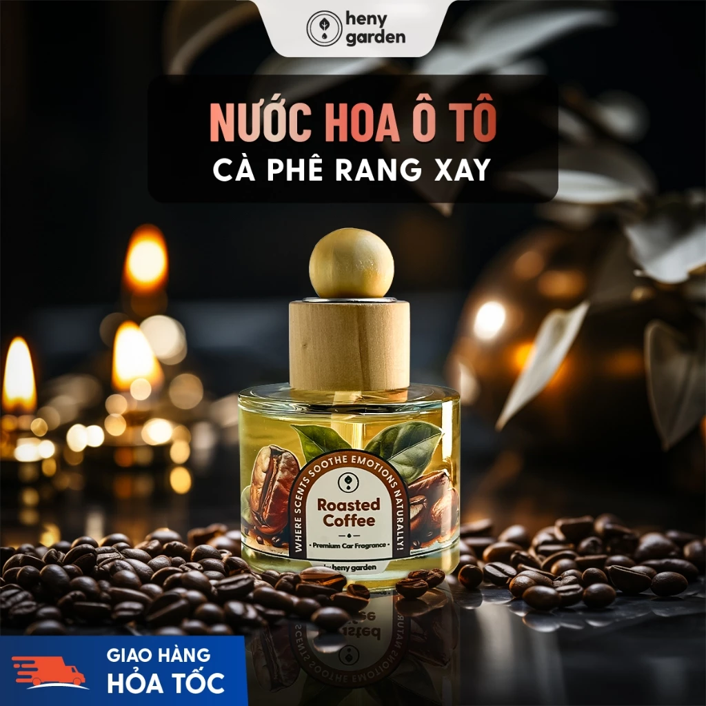 Nước Hoa Ô Tô Mùi Cafe Roasted Coffee Cao Cấp HENY GARDEN - Nước Hoa Xe Hơi, Tinh Dầu Thơm Xe Ô Tô Khử Mùi, Chống Say Xe