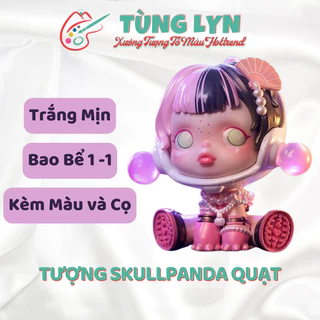 Tượng Tô Màu, Tượng Skull Panda Quạt, Size 18cm - [KÈM MÀU VÀ CỌ] - Tượng Thạch Cao Trắng Decor