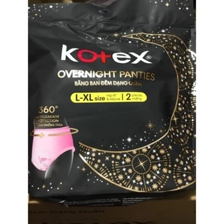 1 Gói Băng Vệ Sinh Kotex đêm dạng quần vừa vặn chống tràn 360 size L-XL (2 miếng/gói)-HSD luôn mới