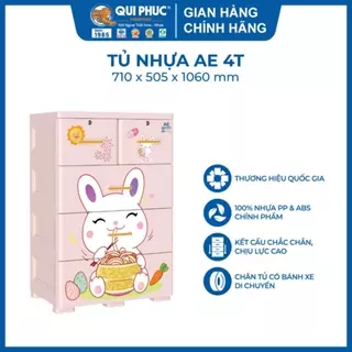 [Chính hãng Qui Phúc] Tủ nhựa 4 tầng AE, 100% nhựa PP và nhựa ABS chính phẩm, tiện nghi, chắc chắn