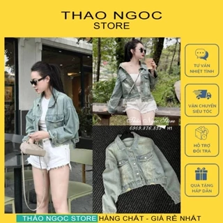 Áo khoác jean nữ croptop tay dài line bo rách nhẹ hàng chuẩn mẫu! (có sẵn, hình thật) THẢO NGỌC STORE