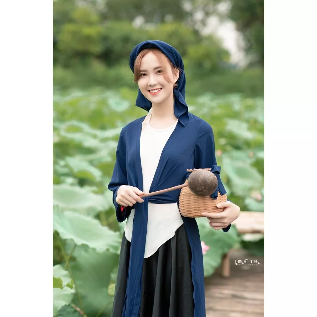 Áo yếm nữ lụa tứ thân biểu diễn chụp sen nghệ thuật, Áo yếm ngực kèm áo choàng tứ thân múa cô tấm cột dây lưng đủ màu