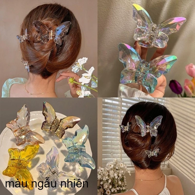 Kẹp tóc sau nữa đầu hình bướm trong suốt, Kẹp Tóc Bướm Mờ Thạch Màu Cổ Tích Kẹp Tóc Cho Nữ