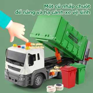 Đồ chơi xe tải quét rác đường phố ,có đèn và nhạc kích thước lớn, kèm thùng rác, mô hình xe rác, đồ chơi trẻ em