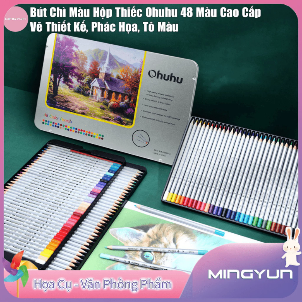 Bút Chì Màu Cao Cấp Hộp Thiếc 72 Màu Ohuhu Chuyên Nghiệp - Vẽ Thiết Kế, Phác Họa, Tô Màu, Vẽ Tranh