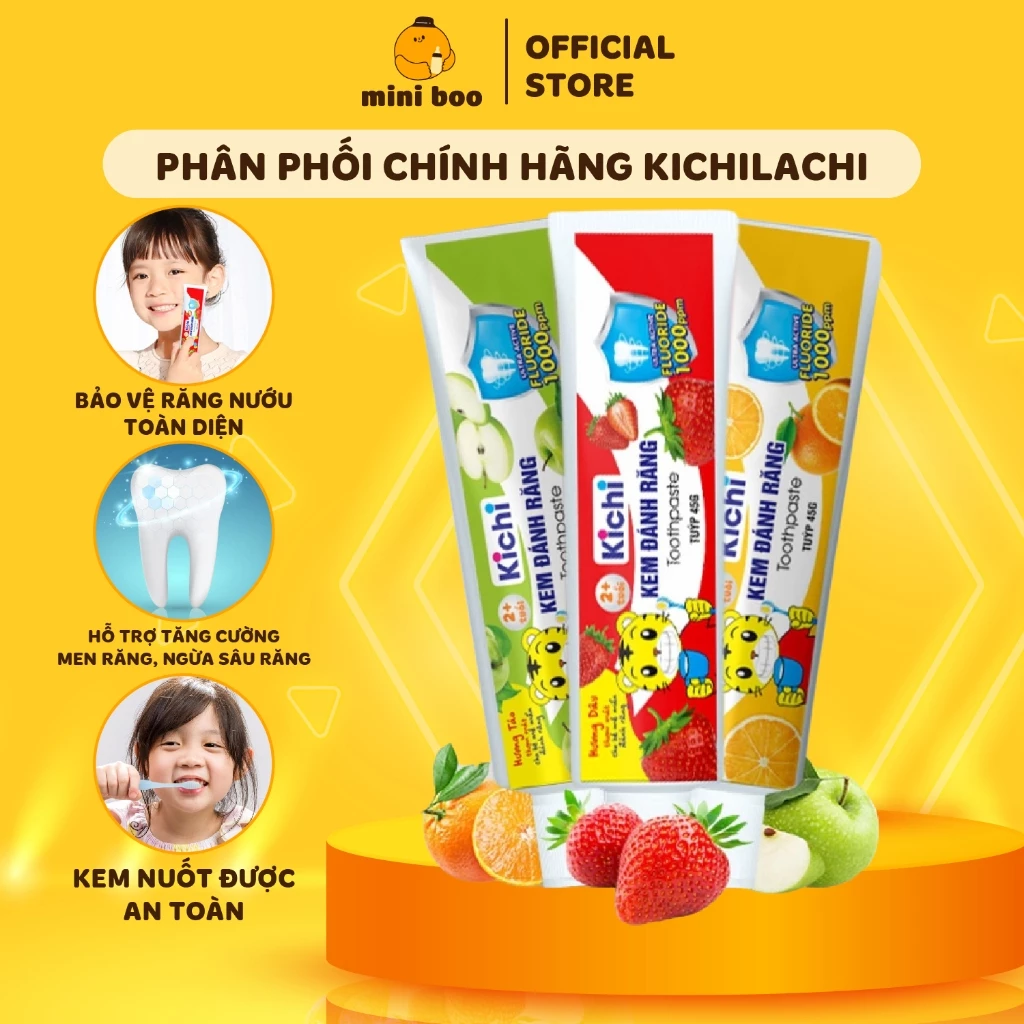 Kem đánh răng cho bé nuốt được Kichilachi 45g, bảo vệ răng nướu toàn diện - MINIBOO