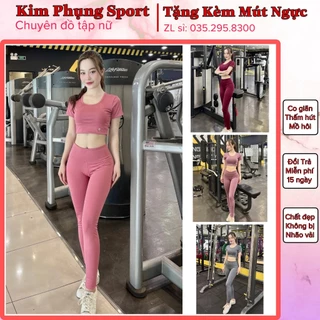 Bộ đồ tập gym nữ bộ tập gym yoga erobic nữ 6 màu áo cộc tay quần dài kèm mút ngực chất đẹp tôn dáng.(NT-01)