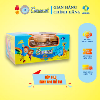 [Hộp quà tặng 6 lọ] Nước Yến sào Khánh Hòa Sanest Trẻ Em - Lọ 62m (giúp tăng sức để kháng, phát triển thị giác, trí não)