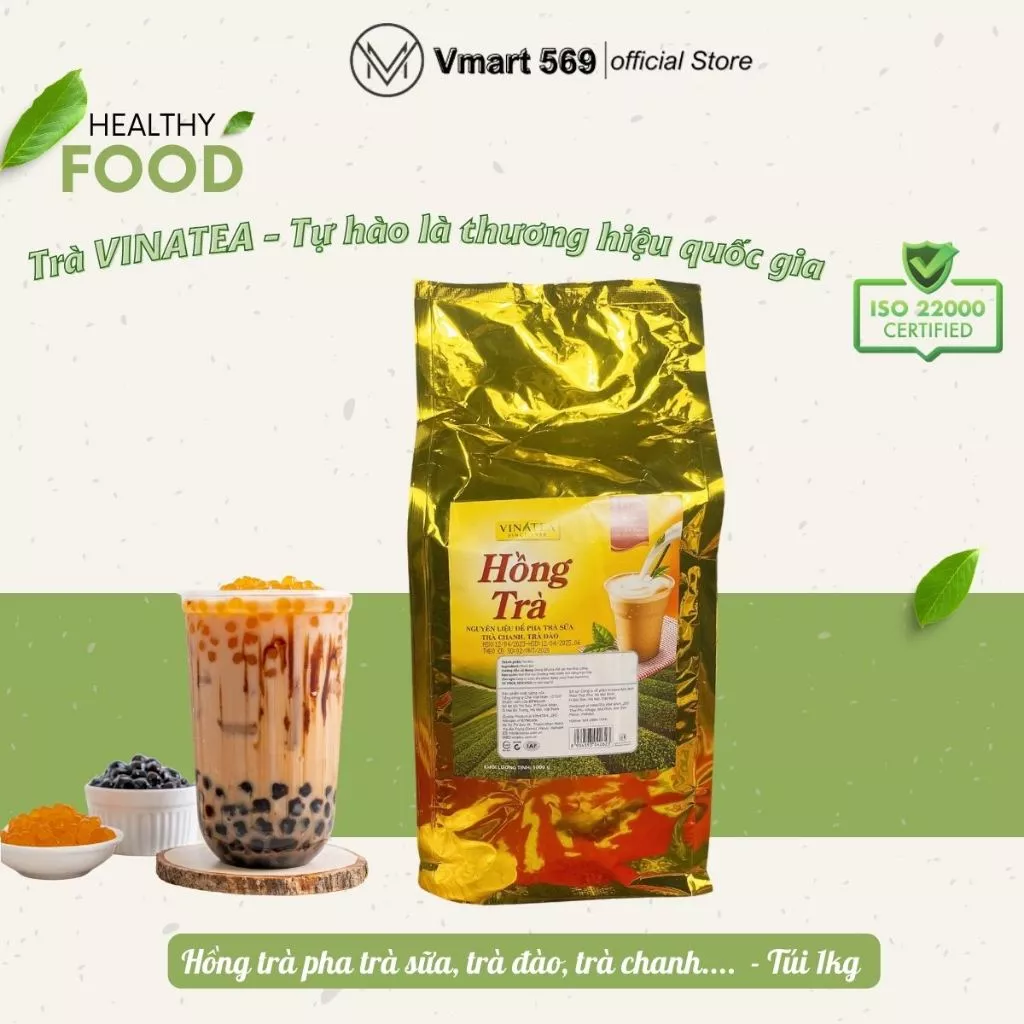 Hồng trà Vinatea gói 1kg nguyên liệu pha chế trà sữa, trà đào, trà chanh...