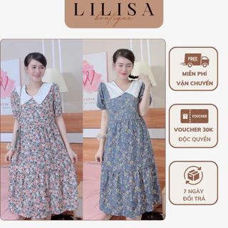 Váy bầu đẹp LILISA, đầm bầu dáng babydoll họa tiết hoa nhí, chất vải lụa tằm cao cấp mềm mát thoải mái