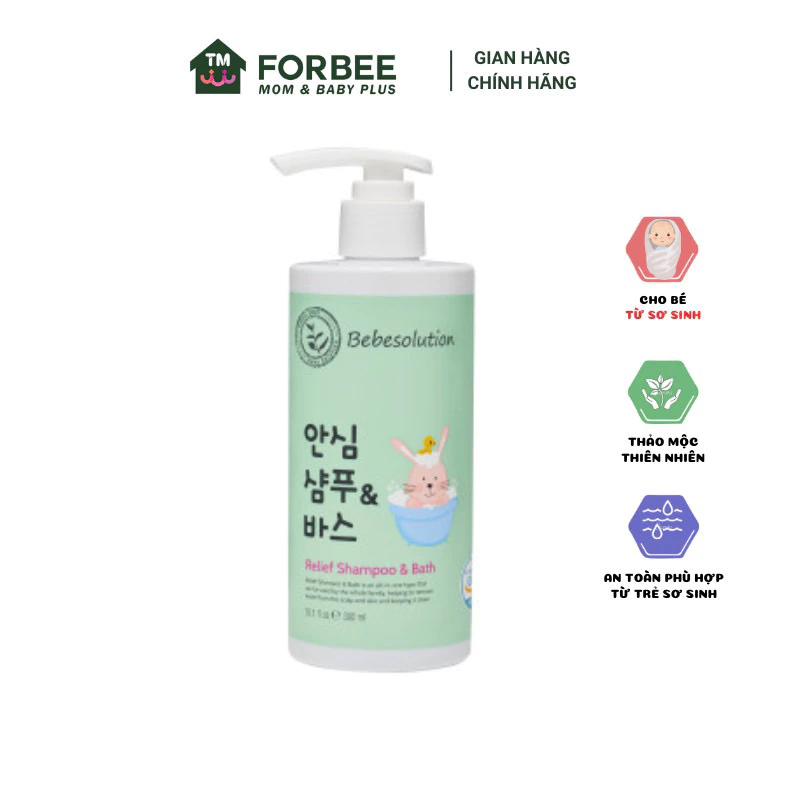 Sữa tắm gội cho bé BEBESOLUTION Hàn Quốc, thảo mộc tự nhiên phù hợp tóc cho trẻ - FORBEE