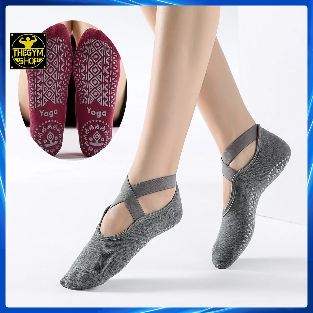 Tất nữ tập Yoga Gym Pilates AMIN TYG02 có silicon chống trơn trượt, quai chéo thoáng mát, vớ chân nữ cotton