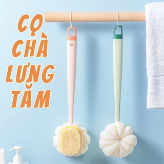 Cây chà lưng kèm bông tắm tròn kiểu BÍ NGÔ 2 mặt cao cấp - Bàn chải chà lưng cho người lớn