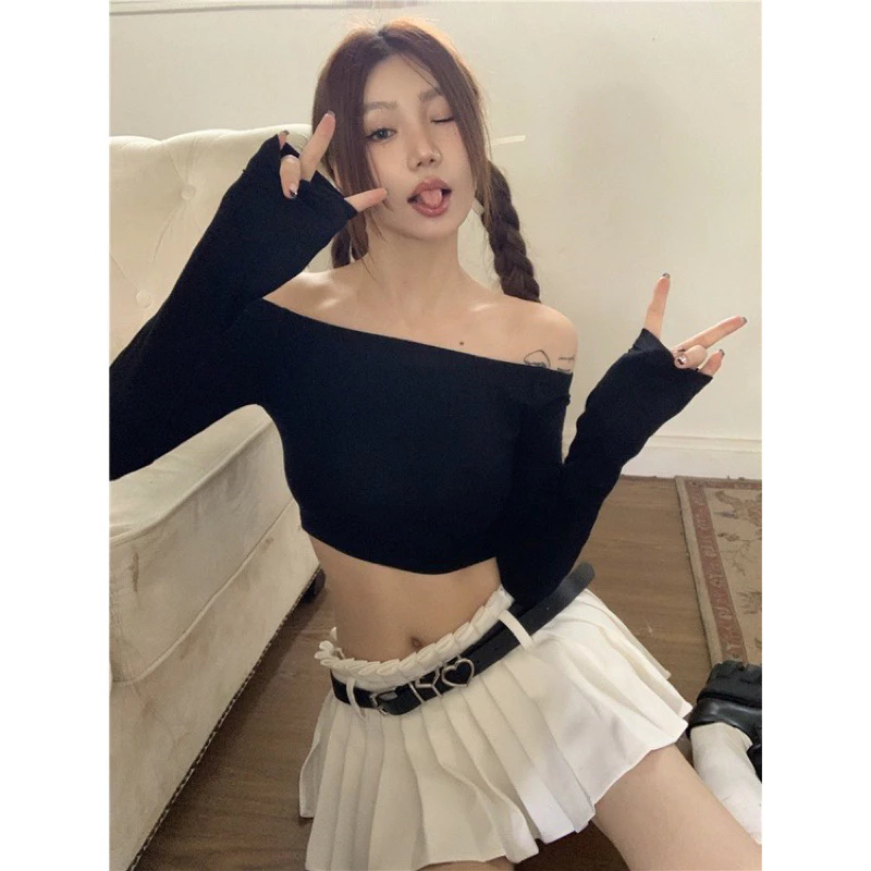 Áo thun kiểu trễ vai tay dài siêu cute bánh bèo cho nữ