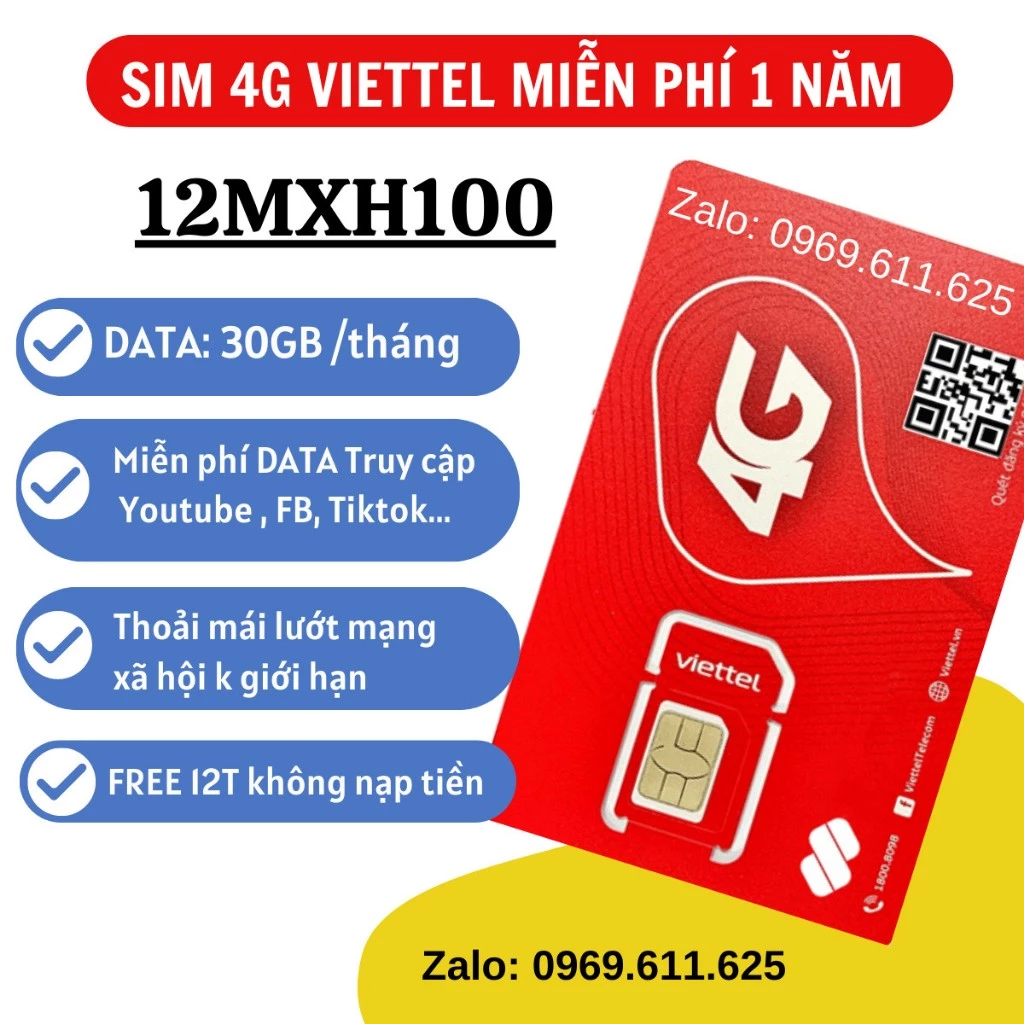 (XÀI TẸT GA) Sim Dcom 4G Viettel Trọn Gói 12 Tháng Dùng Mạng Miễn Phí Sim Free Data Tốc Độ Cao 12ST60N 12V90B 12MXH100