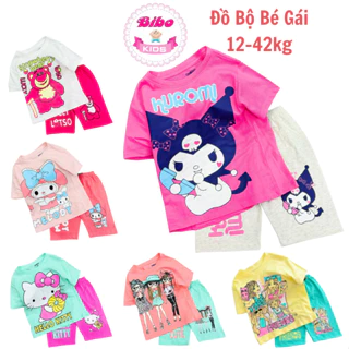 [12-42kg]Đồ bộ bé gái quần lửng in hình siêu cute dễ thương HOT TREND gấu dâu,ELSA, chất thun cotton mềm mịn mát