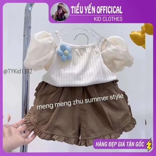 Quần áo trẻ em, Quần áo hè bé gái, set áo tay bồng và quần thô nâu cho bé 9-20kg S1312 |Tiểu Yến KID