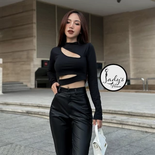 Áo Kiểu Tay Dài Khoét Ngực Dáng Croptop Bigsize Chất Thun Co Giãn 4 Chiều "2H"