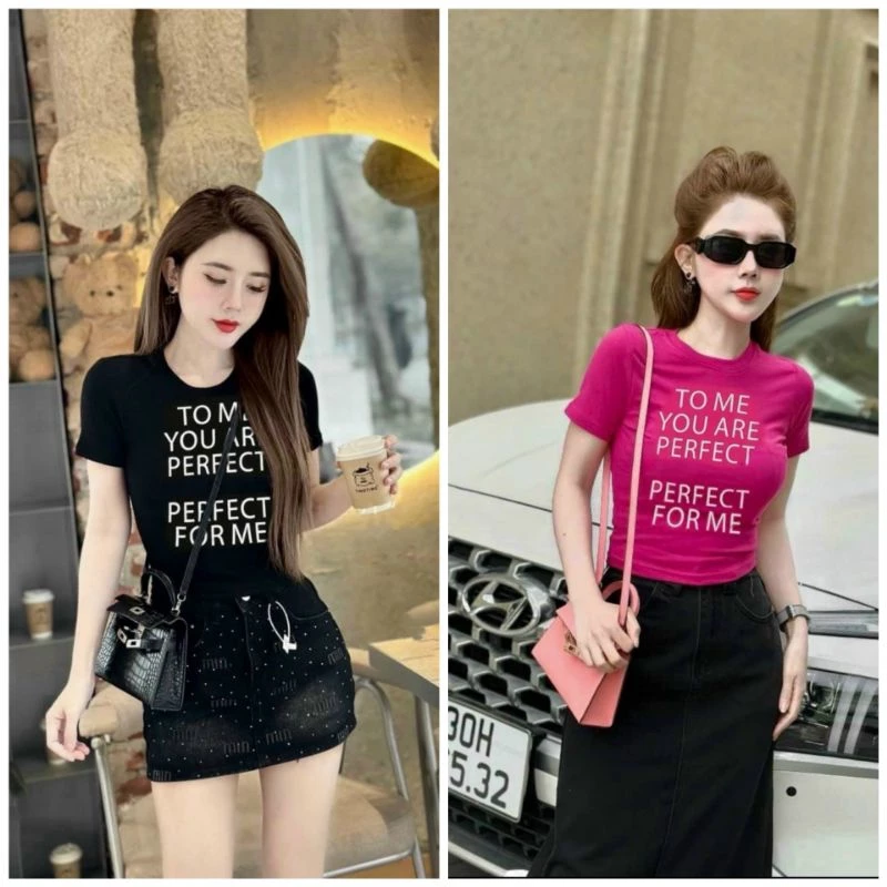 Áo Thun kiểu nữ croptop tay ngắn form ôm in chữ siêu xinh