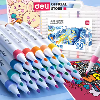 [MỚI] Bút Sơn Màu Acrylic Marker Deli 12/24/36/48/60 Màu Tô Trên Mọi Chất Liệu DIY Vẽ Giày Vải Chai Lọ Nhựa Nhanh Khô