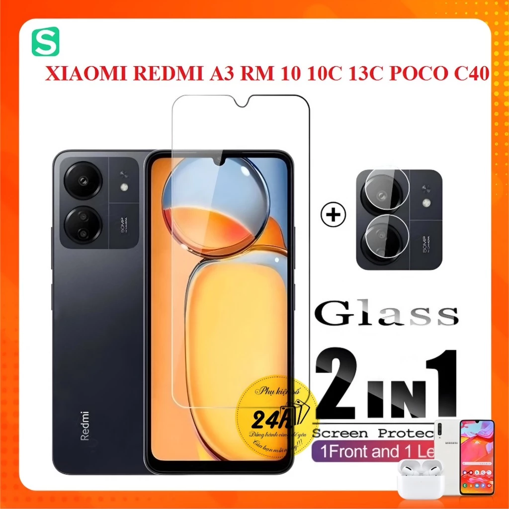 Combo Kính cường lực Xiaomi redmi A3 Redmi 10 10c 13c C65 Poco c40 trong suốt không full màn hình + Dán bảo vệ Camera