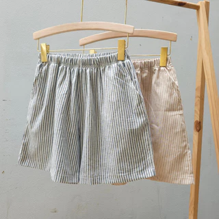 Quần Short , quần Đùi  nữ LINEN lưng thun Sọc thời trang ANHSTORE, quần đùi nữ Linen siêu mát có 2 túi