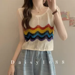 Áo Lưới 3 Lỗ Kiểu Len Móc Không Tay Đi Biển Cho Nữ Crochet Daisy1688