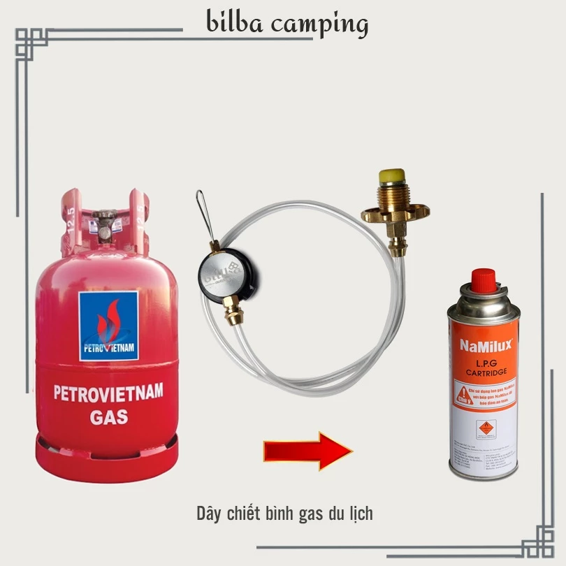 Bộ van bơm chiết nạp bình gas mini du lịch dài, van chuyển đổi nạp khí gas cho bếp dã ngoại cắm trại  - Billba camp