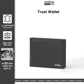 [Có Khắc Tên] Ví nam da Saffiano gập đôi Bi-fold Trust Wallet Andras Store, Bóp nam cao cấp da thật nhỏ gọn mini - V10