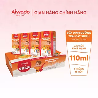 Sữa dinh dưỡng trái cây Aiwado Shizu Hương Cam thùng 48 hộp 110ml  - Hương vị thơm ngon, chuẩn tự nhiên