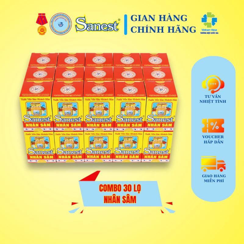 [Combo 30 lọ] Nước Yến sào Khánh Hòa Sanest Nhân sâm.