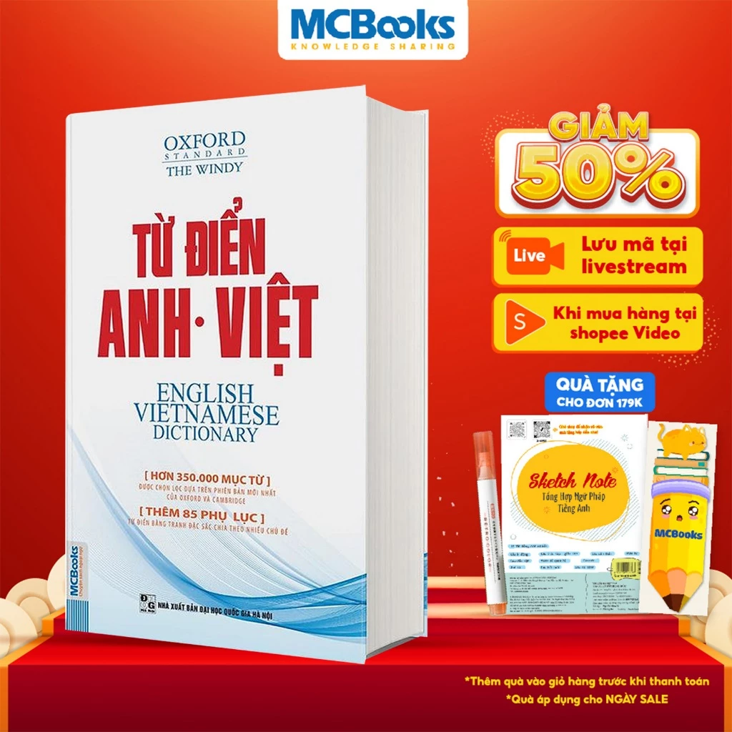 Sách - Từ Điển Anh VIệt Phiên Bản Bìa Mềm Màu Trắng - Giải Nghĩa Đầy Đủ Ví Dụ Phong Phú