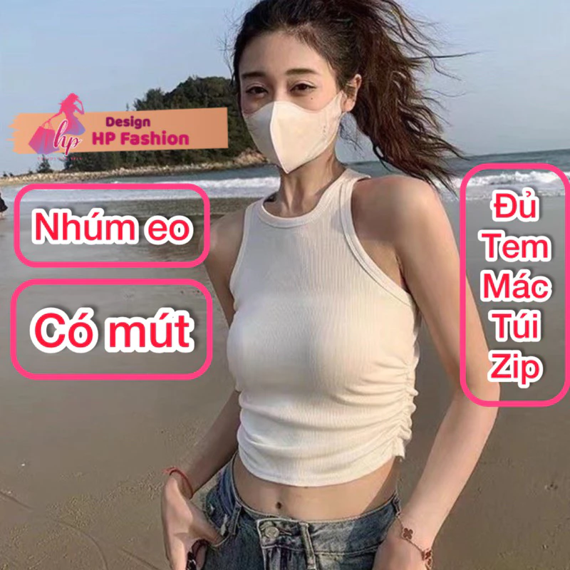 Áo ba lỗ nhúm eo croptop ôm body, áo sát nách kiểu tôn eo màu đen trắng nâu thun co giãn đi biển mùa hè sang chảnh G819