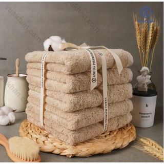 Khăn Xuất Hàn Khăn gội 40x80cm Màu Be  100% Cotton cao cấp sợi chải kỹ Thấm Hút Không Ra Màu