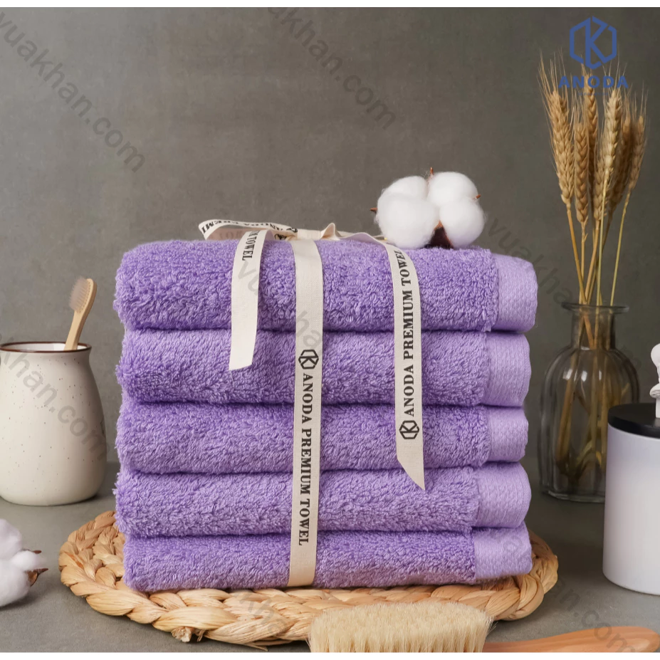 Khăn Tắm Xuất Hàn Set 5 Cái Khăn gội 40x80cm Trọng lượng 200gr 100% Cotton Cao Cấp Anoda Màu Violet