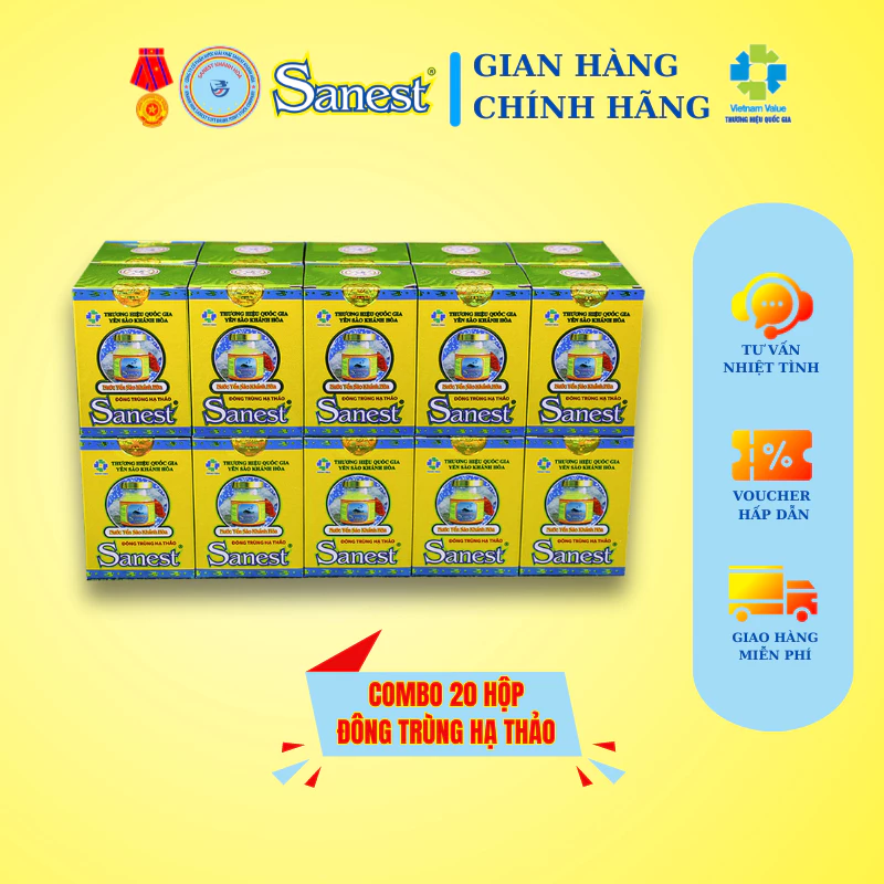 [Combo 20 lọ] Nước Yến sào Khánh Hòa Sanest Đông Trùng Hạ Thảo - Lọ 70ml