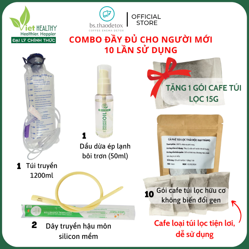 Combo Detox Bộ Dụng Cụ + Cà Phê thải độc đại tràng,Coffee Enema Gerson (liệu trình 10 ngày)