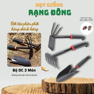 Bộ Dụng Cụ Làm Vườn 3 Món Cán Nhựa LỚN: Xẻng, Cào, Cuốc 2in1, độ bền cao, tay cằm chắc chắn - Hạt giống Rạng Đông