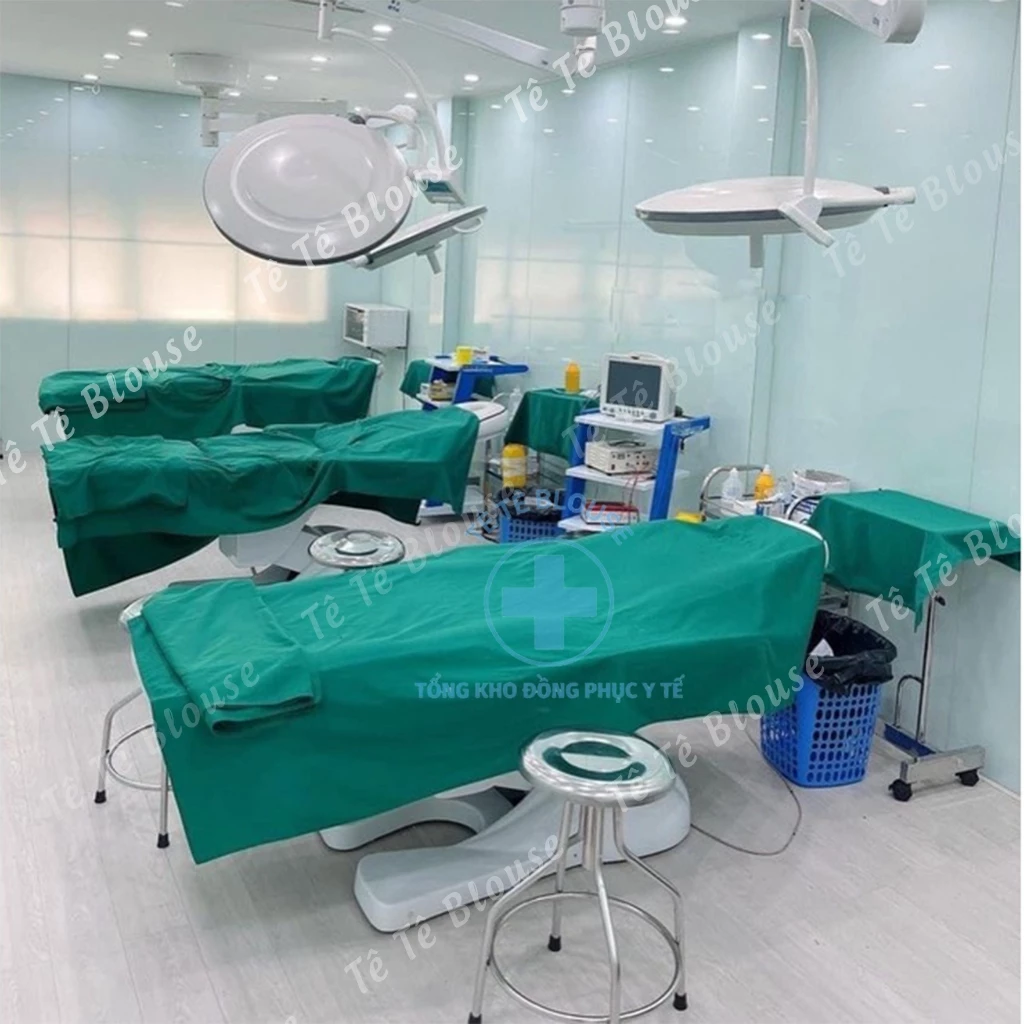 Ga phủ giường y tế - Spa, Khăn tiểu phẫu, săng trải bàn tít phẫu thuật vải kaki dày dặn hàng đẹp Thẩm mỹ viện tin dùng
