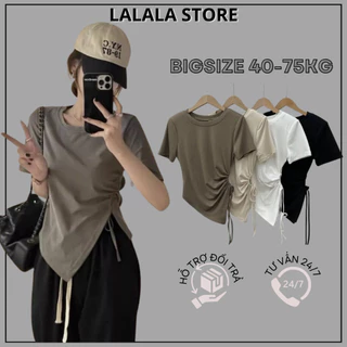 Áo Thun Kiểu Nữ Bigsize Khoét Eo Lalala Store,Áo Thun Nữ Kiểu Vạt Chéo Rút Dây Chất Liệu Thun Cotton 118