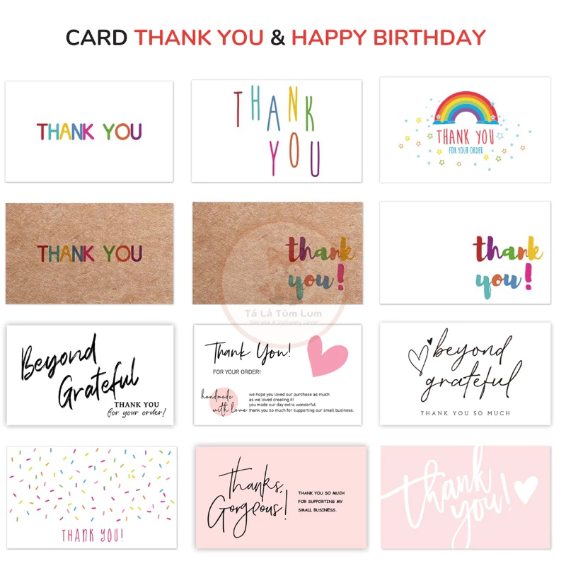 Set 30 card Thank you & Happy birthday dùng để gói hàng, gắn thiệp