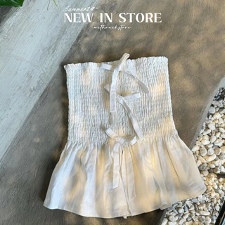 [RÁCH STORE] Áo Ống - Nhún Thân - Đính 3 Nơ To - Xẻ Lai