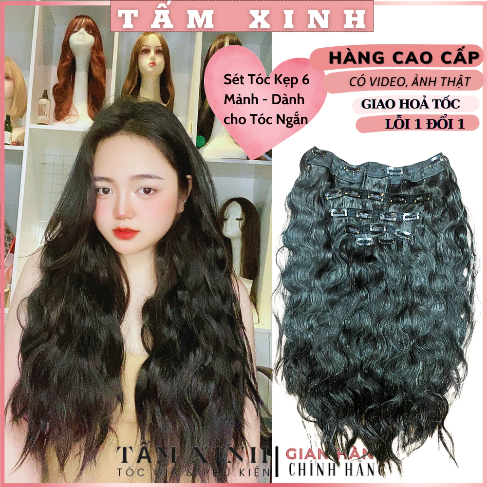 Tóc giả kẹp nữ đẹp, kiểu dáng sét 6 dải tóc giả xù mỳ làm dầy tóc dài 50 cm - SÉT 6 DẢI XÙ MỲ