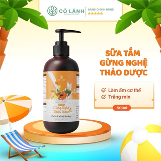 Sữa tắm gừng nghệ thảo dược Cỏ Lành 500ml - giúp dưỡng trắng, xóa thâm, giữ ấm cơ thể, dùng được cho cả trẻ