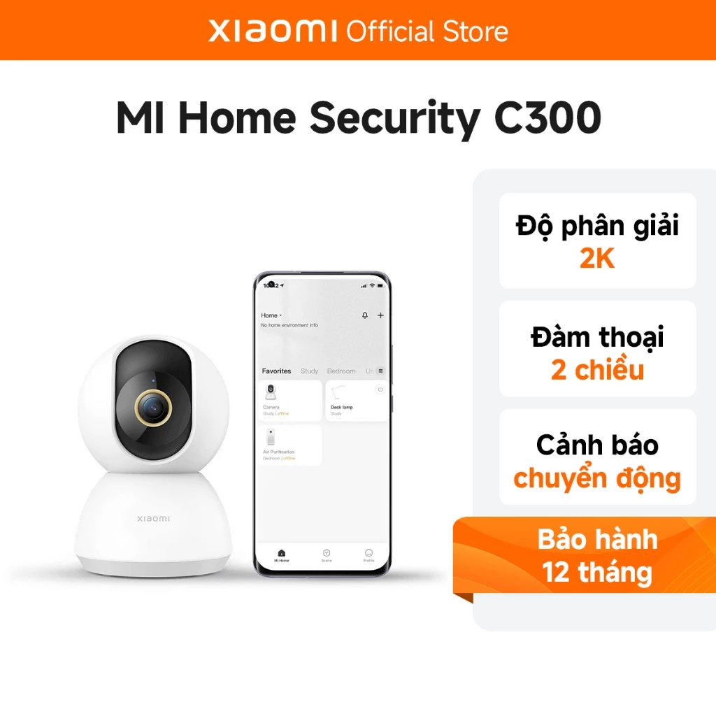 Camera Giám sát Xiaomi Smart C300 2K, Khẩu độ F1.4, AI phát hiện con người, Bản quốc tế - Hàng Chính Hãng