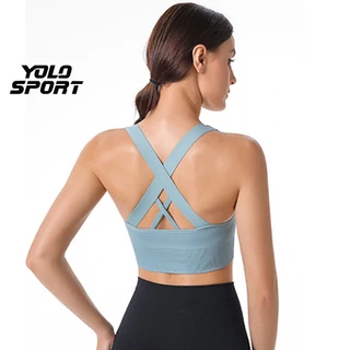 Áo Bra Sport Thể Thao Chất Dệt Kim Nữ Đan Chéo Sau Lưng Có Kèm Mút Lót Tiện Lợi Đồ Tập Gym Yoga Chạy Bộ Aerobic Chạy Bộ