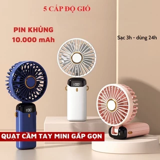 Quạt tích điện cầm tay mini dung lượng pin khủng 10.000 mAh ,5 Tốc Độ Gió Xoay Linh Hoạt 90 độ