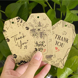 100 Tag / Thẻ Treo THANK YOU in giả nền giấy Kraft, hình vát góc - 3 MẪU